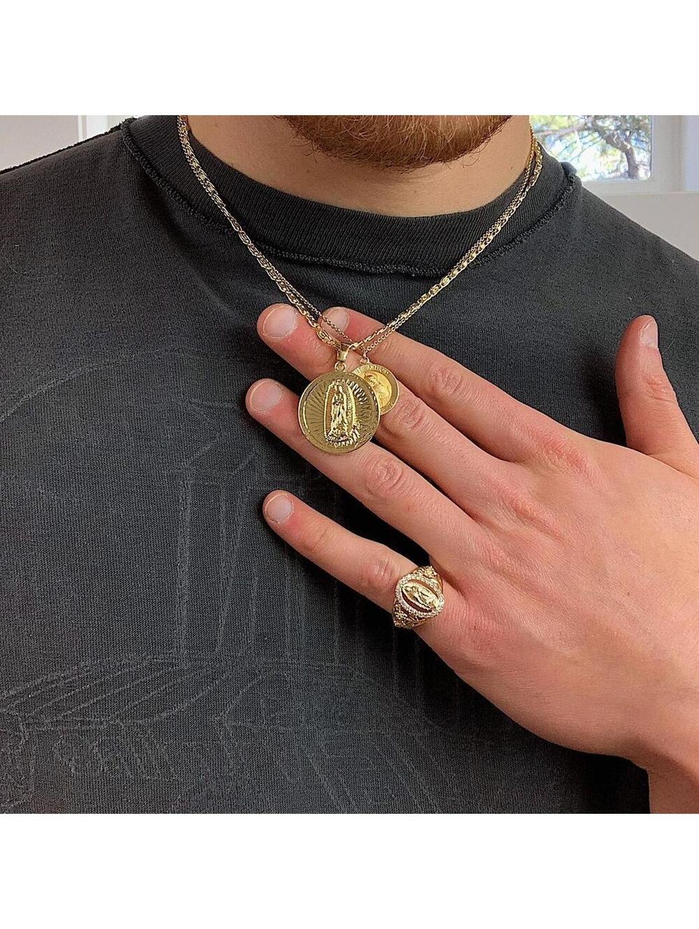 Saint Marry big pendant y2k 90s style gold necklace chain. Grunge punk style
